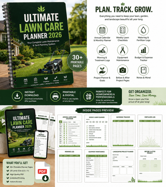 Ultimate Lawn Care Planner 2026 | Printable PDF Digital Download